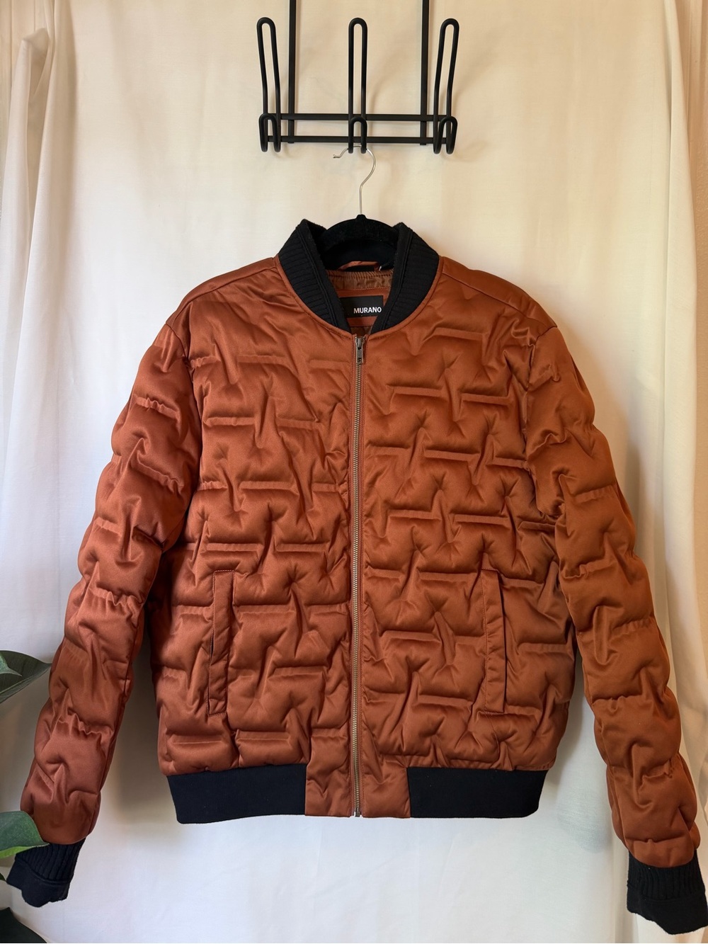 Murano Quilted Bomber Jacket in Rust with Black Trim